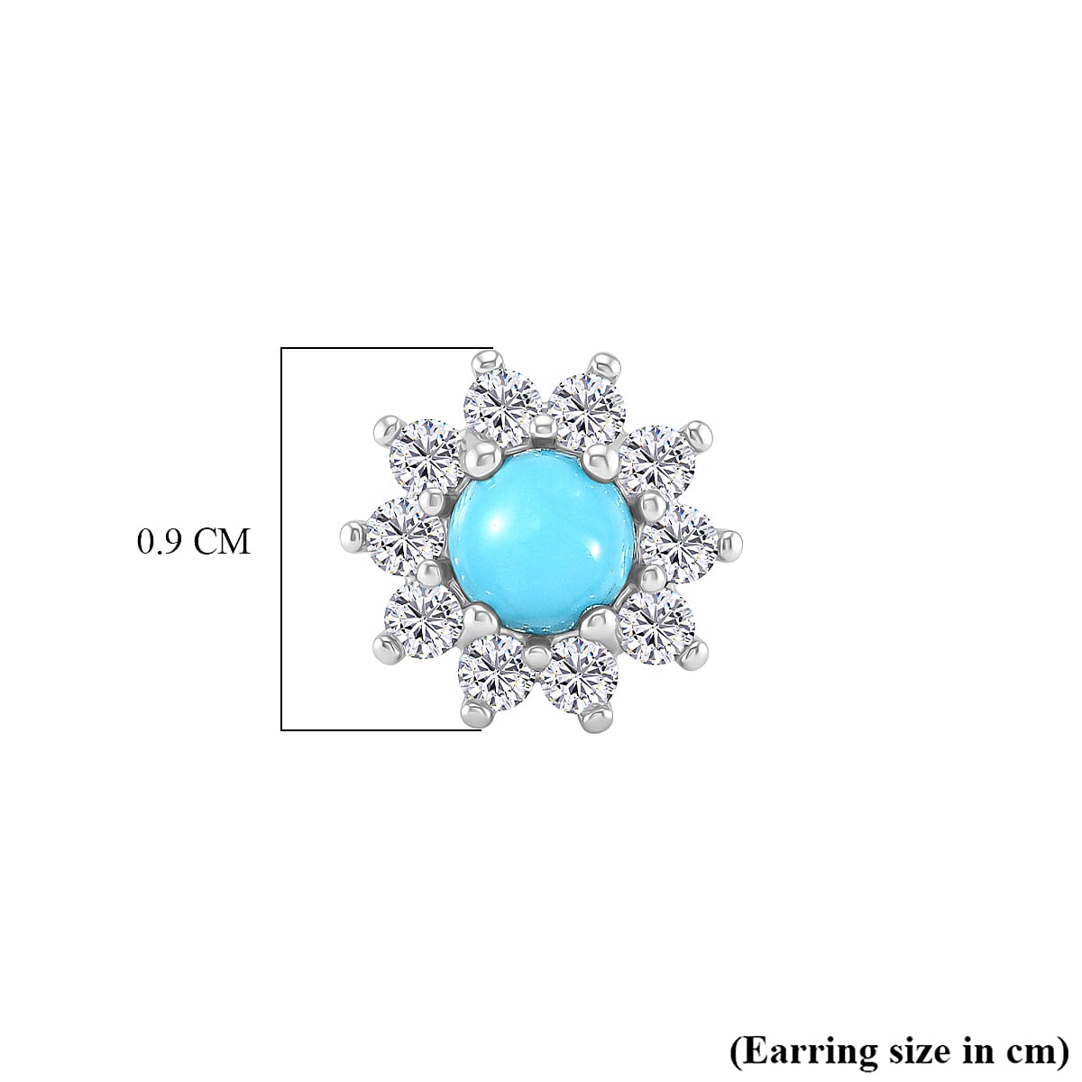 Sleeping Beauty Turquoise & White Zircon Cluster Halo Earring with Push Back in Platinum Overlay Sterling Silver 1.25 Ct.