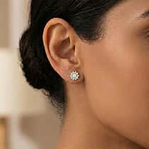 Ethiopian Opal & White Zircon Halo Earring with Push Back in Yellow Gold Plated Sterling Silver 1.03 Ct.