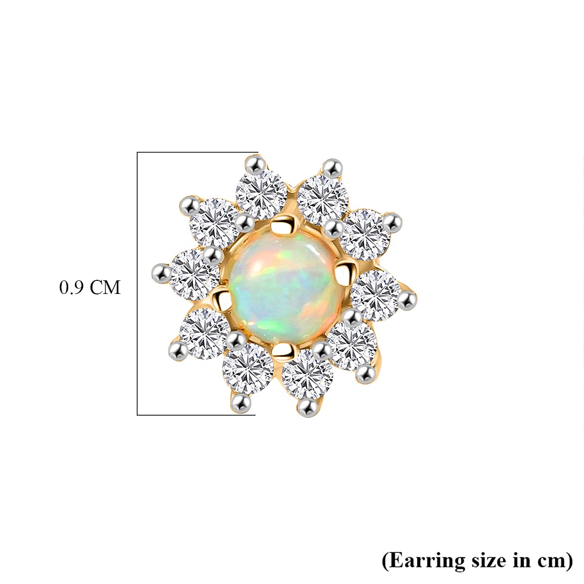 Ethiopian Opal & White Zircon Earring with Push Back in Yellow Gold Plated Sterling Silver 1.03 Ct.