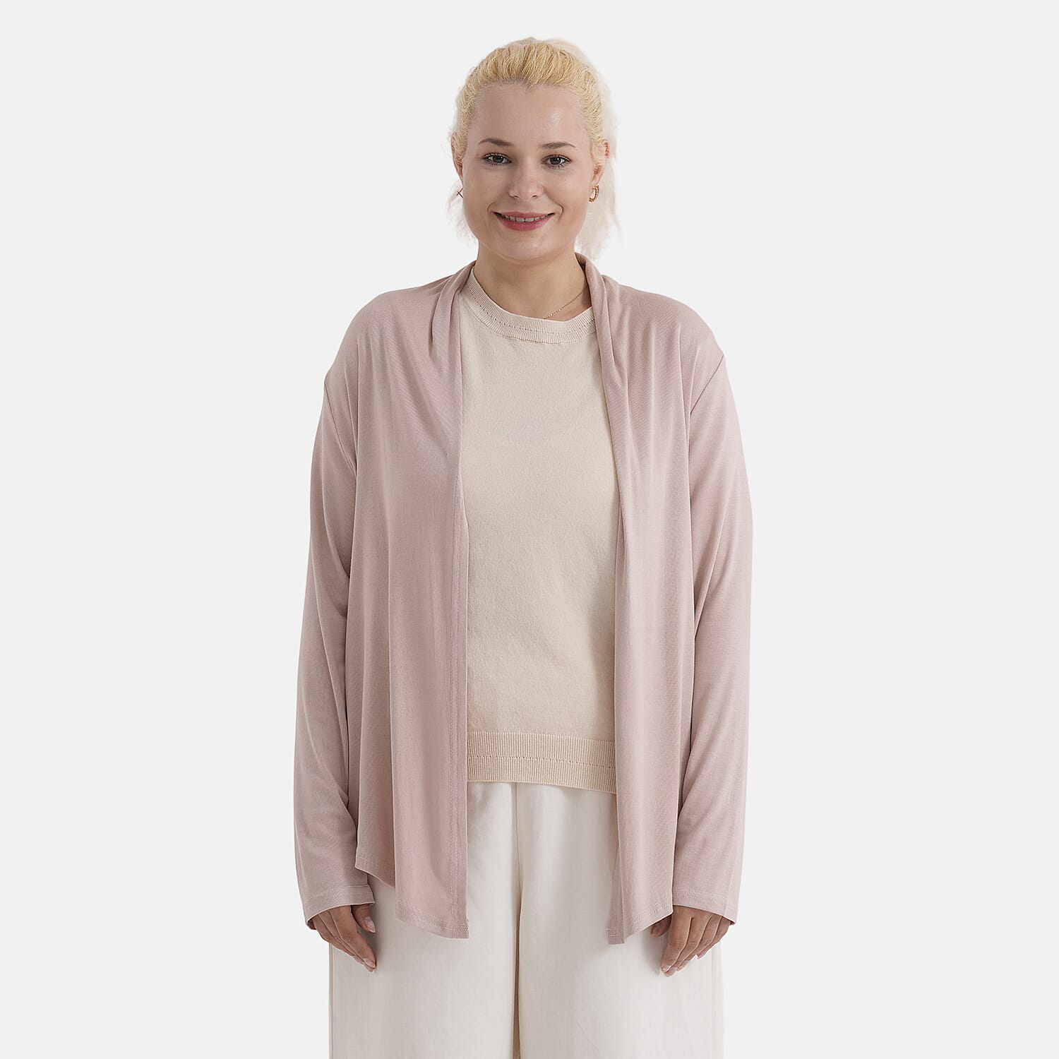 - Maisi Lightweight Open-Front Short Cardigan (One Size) - Tan