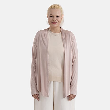 - Maisi Lightweight Open-Front Short Cardigan (One Size) - Beige