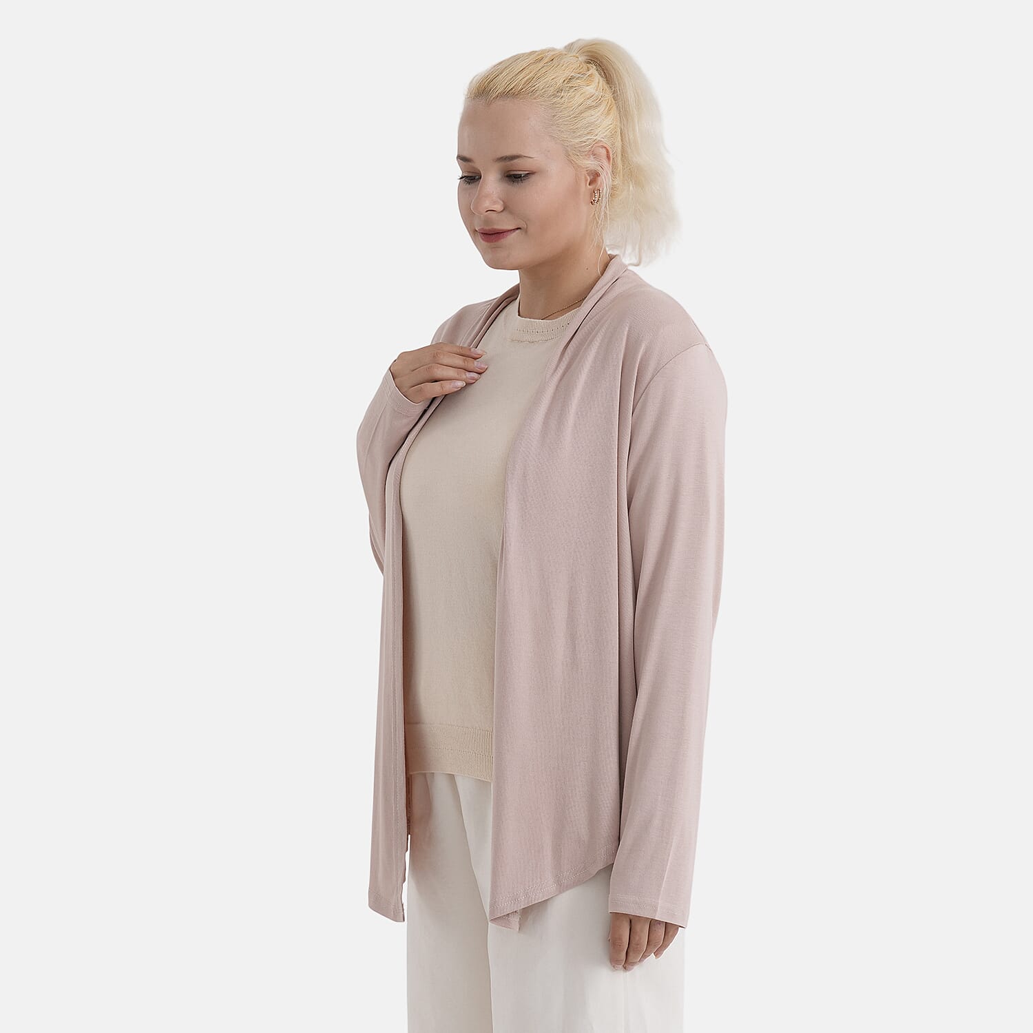 - Maisi Lightweight Open-Front Short Cardigan (One Size) - Tan
