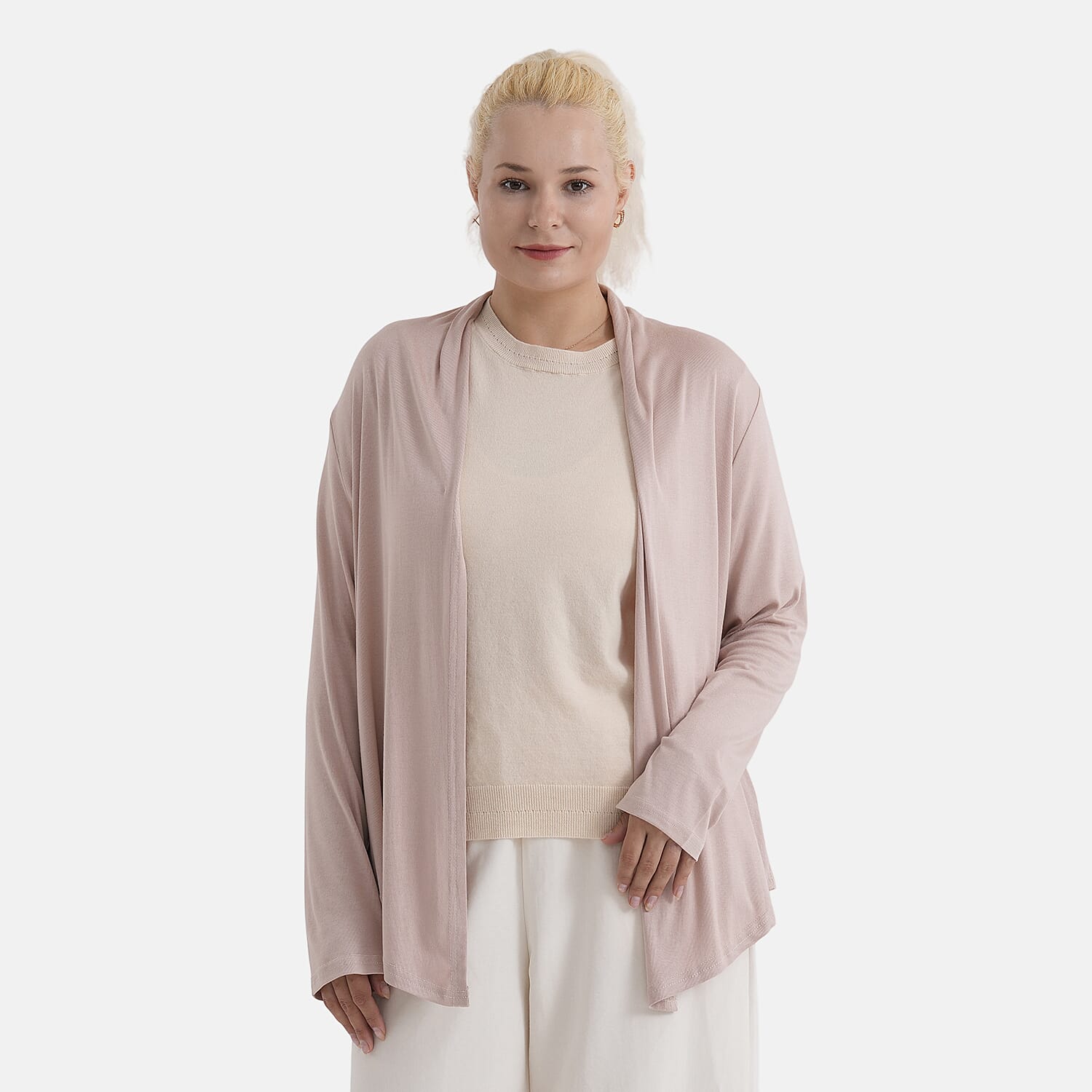 - Maisi Lightweight Open-Front Short Cardigan (One Size) - Tan