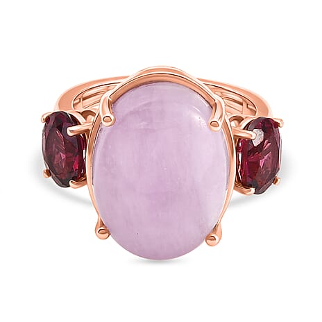 D'Joy Natural Kunzite & Orissa Rose Garnet Oval Cut Ring in Rose Gold Plated Sterling Silver 13.50 Ct.