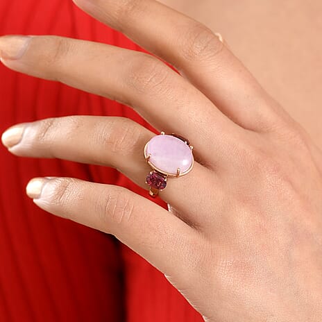 D'Joy Natural Kunzite & Orissa Rose Garnet Oval Cut Ring in Rose Gold Plated Sterling Silver 13.50 Ct.
