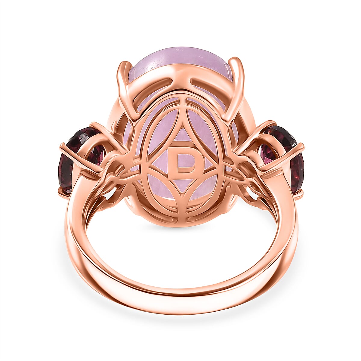 D'Joy Natural Kunzite & Orissa Rose Garnet Oval Cut Ring in Rose Gold Plated Sterling Silver 13.50 Ct.