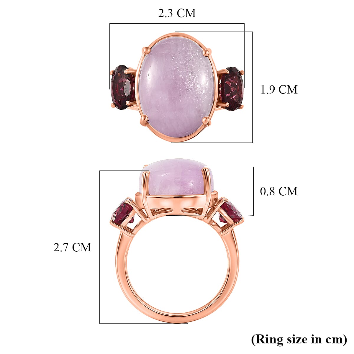 D'Joy Natural Kunzite & Orissa Rose Garnet Oval Cut Ring in Rose Gold Plated Sterling Silver 13.50 Ct.