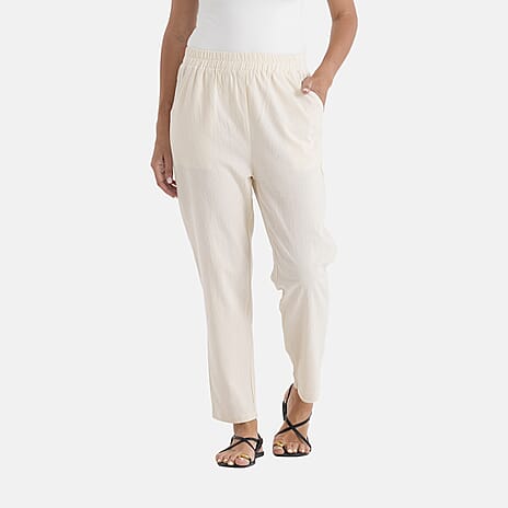 - Maisi 100% Cotton Tapered Trousers (Size L, 12 to 14) - Cream