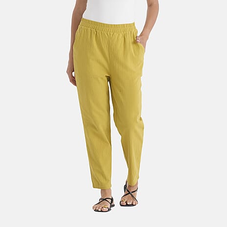 - Maisi 100% Cotton Tapered Trousers (Size L, 12 to 14) - Pear Green