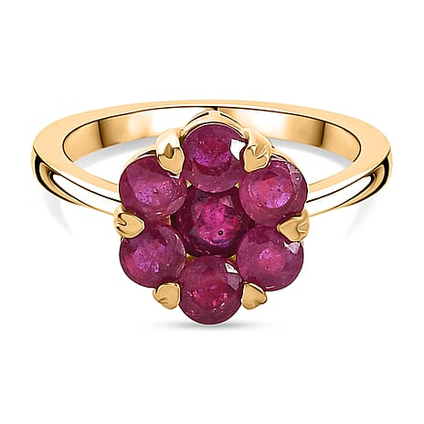 D'Joy African Ruby Cluster Floral Ring in 18K Vermeil Yellow Gold Plated Sterling Silver 2.08 Ct.