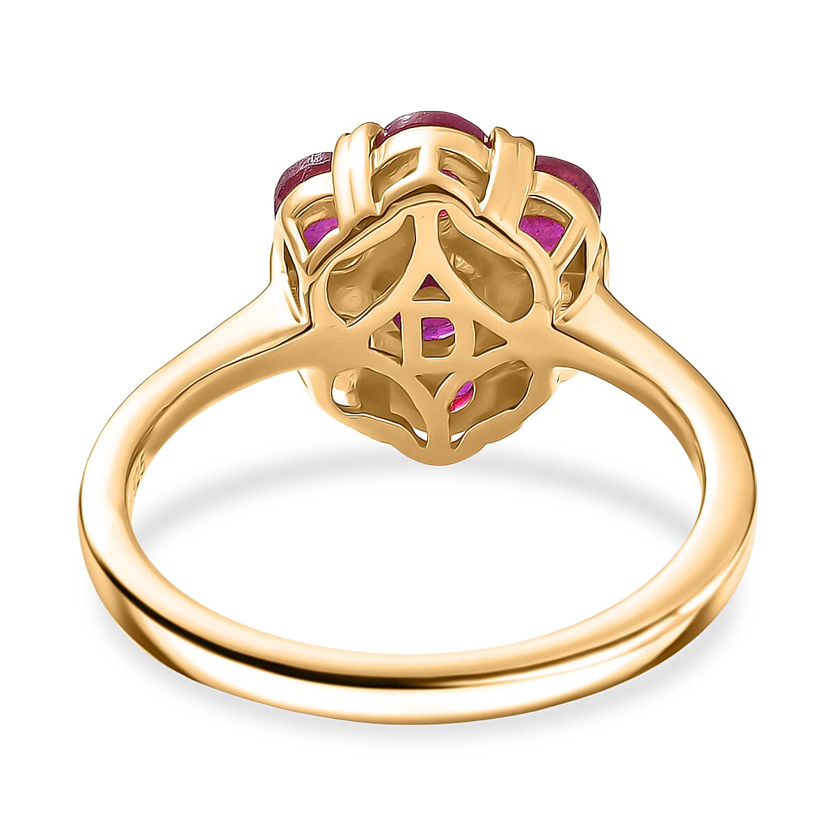 D'Joy African Ruby Cluster Floral Ring in 18K Vermeil Yellow Gold Plated Sterling Silver 2.08 Ct.