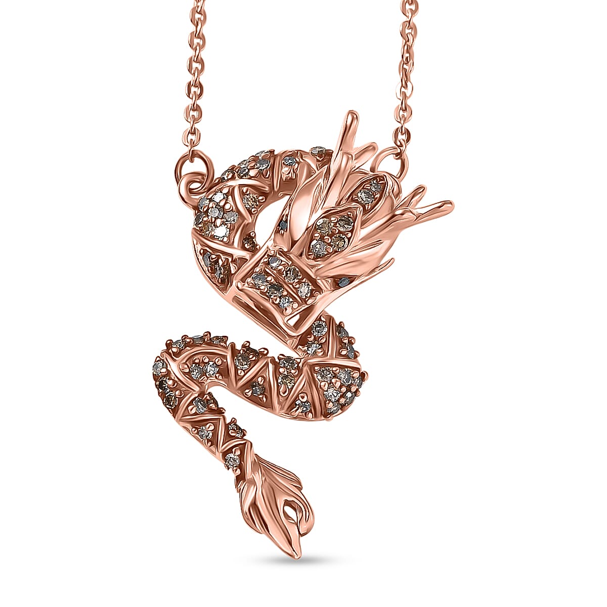 GP Champagne Diamond, Kanchanaburi Blue Sapphire, Black Diamond Fancy Necklace (Size - 20) in 18K RG VermeilSterling Silver  0.276  Ct.