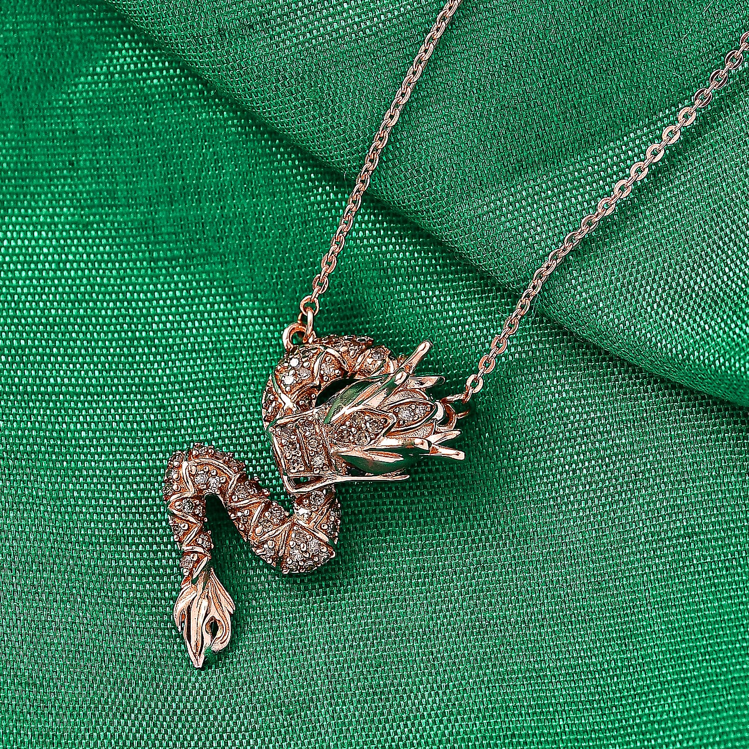 GP Champagne Diamond, Kanchanaburi Blue Sapphire, Black Diamond Fancy Necklace (Size - 20) in 18K RG VermeilSterling Silver  0.276  Ct.