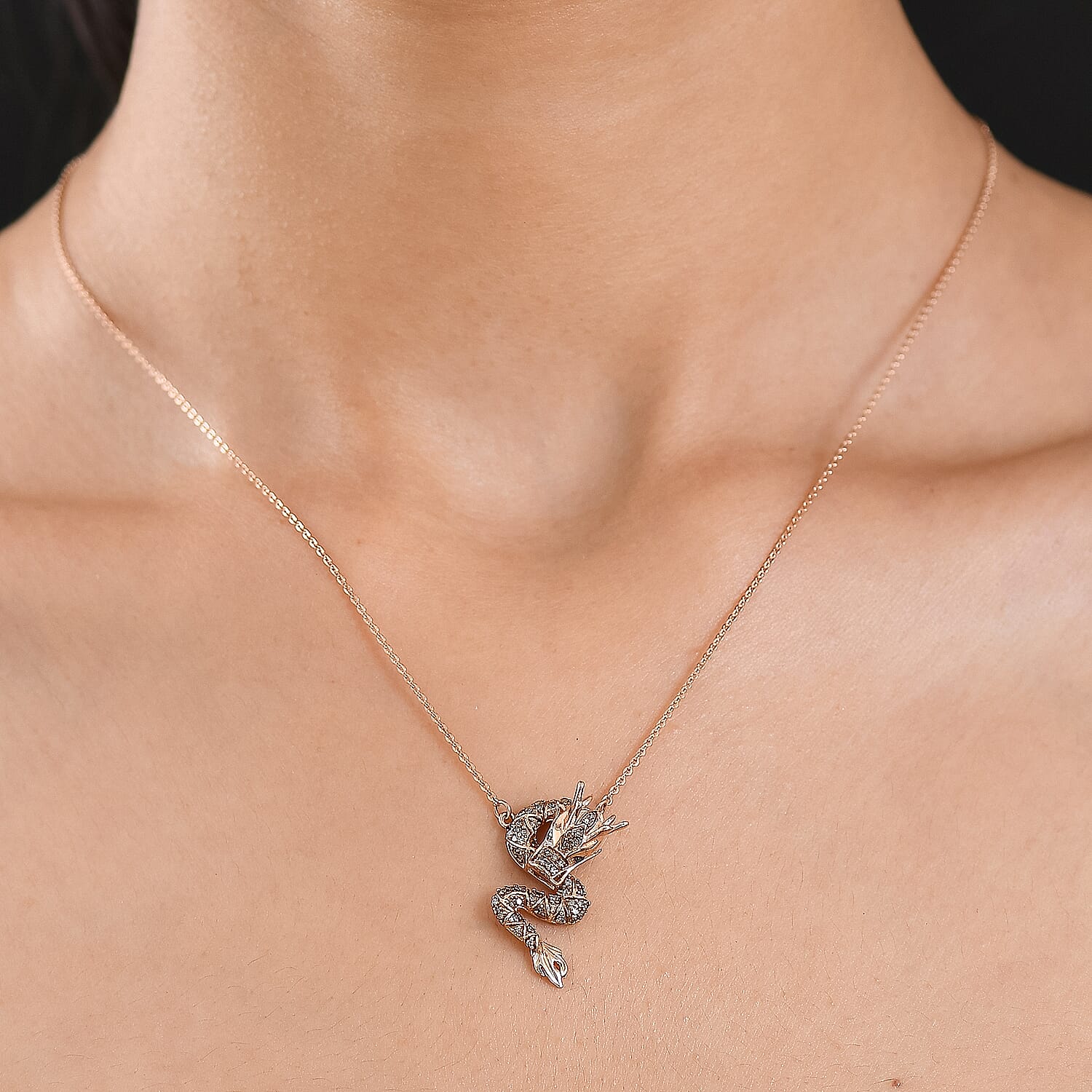 GP Champagne Diamond, Kanchanaburi Blue Sapphire, Black Diamond Fancy Necklace (Size - 20) in 18K RG VermeilSterling Silver  0.276  Ct.