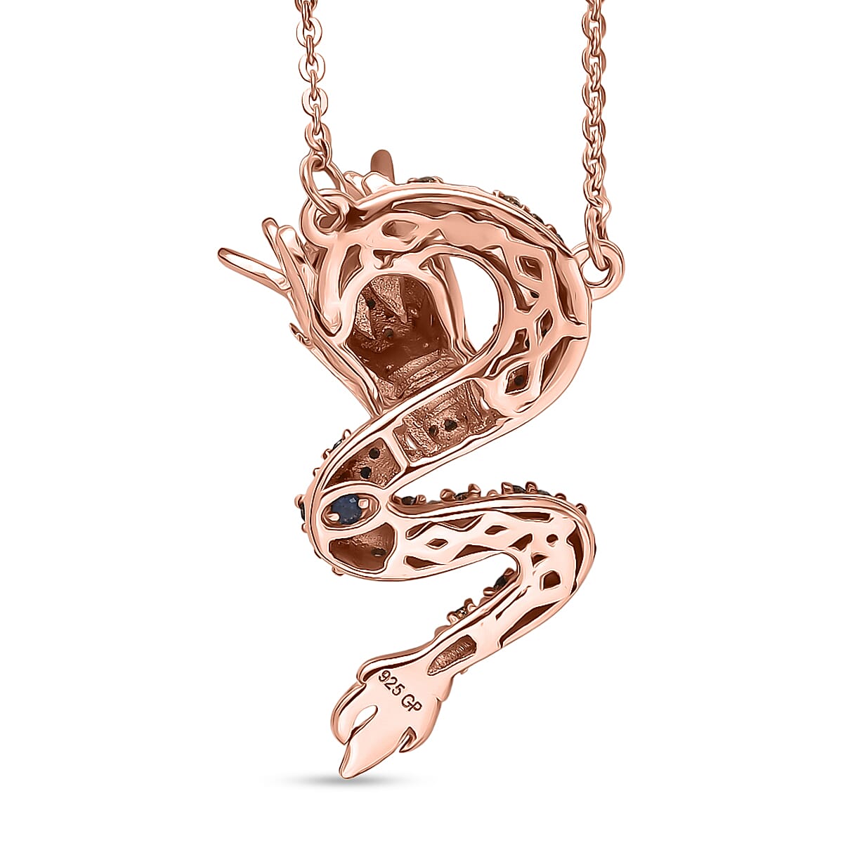 GP Champagne Diamond, Kanchanaburi Blue Sapphire, Black Diamond Fancy Necklace (Size - 20) in 18K RG VermeilSterling Silver  0.276  Ct.