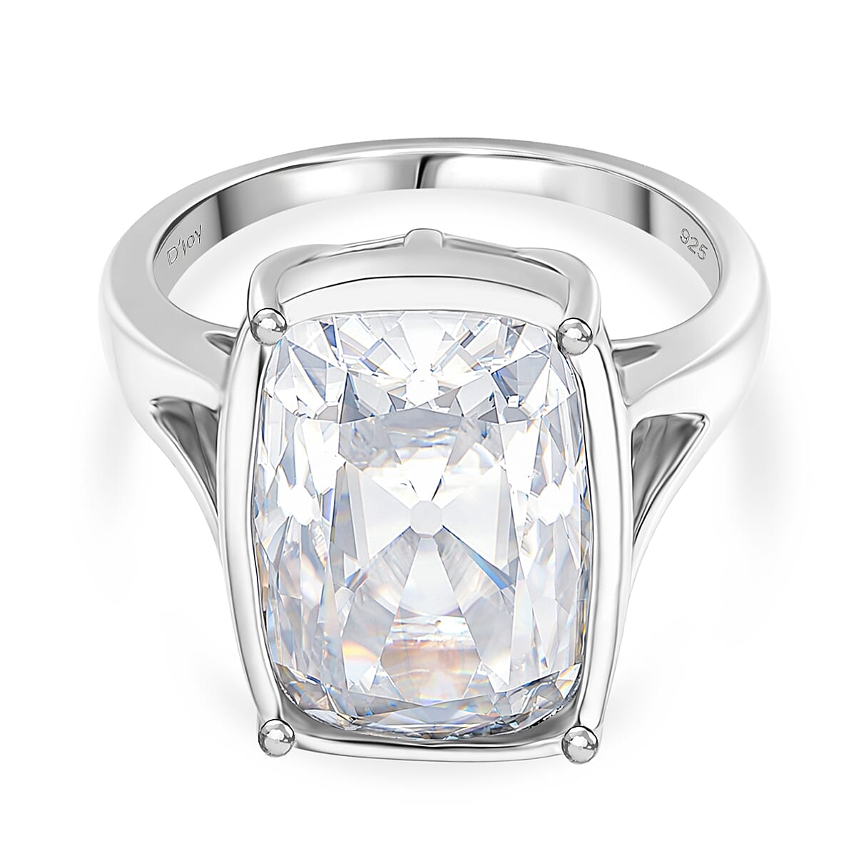 First Time Ever- Moissanite Old Mine Cushion Cut Solitaire Ring in Rhodium Overlay Sterling Silver 10.00 Ct.