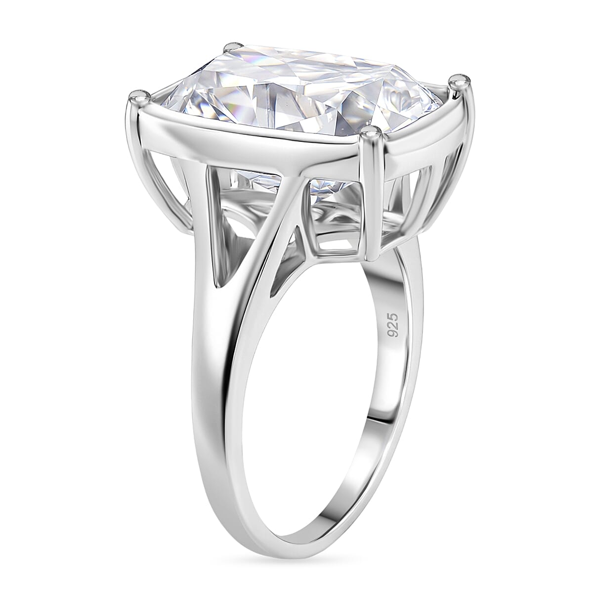 First Time Ever- Moissanite Old Mine Cushion Cut Solitaire Ring in Rhodium Overlay Sterling Silver 10.00 Ct.
