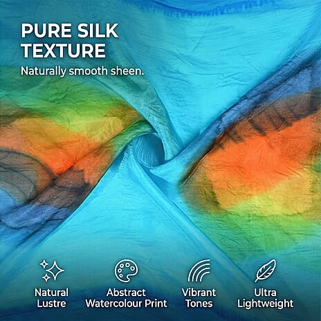 Valissiere 100% Pure Mulberry Silk Abstract Print Scarf (180 x 50cm)  - Blue