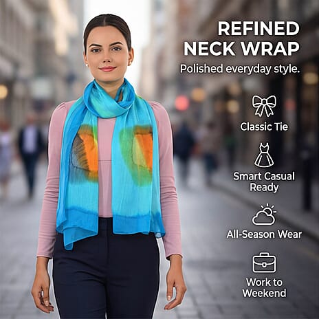 Valissiere 100% Pure Mulberry Silk Abstract Print Scarf (180 x 50cm)  - Blue