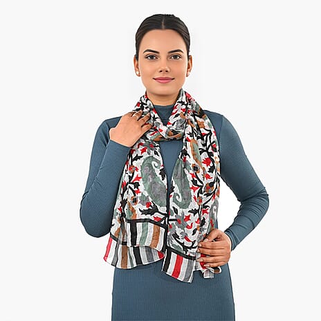 Valissiere Silk Printed Scarf (Size - One Size) - Black