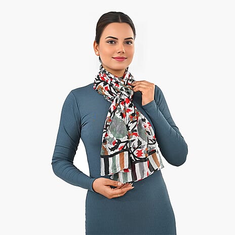 Valissiere Silk Printed Scarf (Size - One Size) - Black