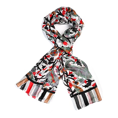 Valissiere Silk Printed Scarf (Size - One Size) - Black