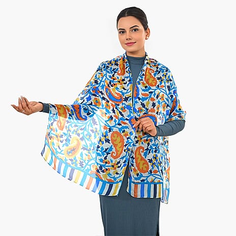 Valissiere Silk Printed Scarf (Size - One Size) - Blue