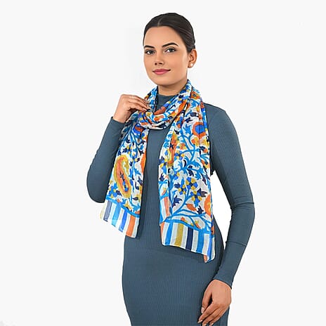 Valissiere Silk Printed Scarf (Size - One Size) - Blue