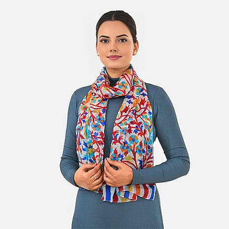 Valissiere Silk Printed Scarf (Size - One Size) - Red