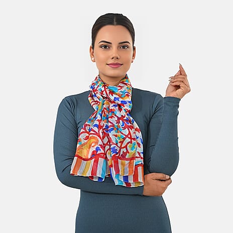 Valissiere Silk Printed Scarf (Size - One Size) - Red