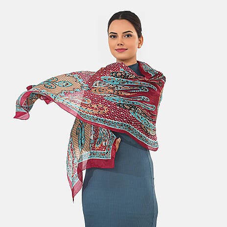 Valissiere Silk Printed Scarf (Size - One Size) - Maroon