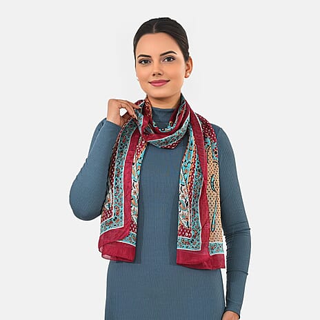 Valissiere Silk Printed Scarf (Size - One Size) - Maroon