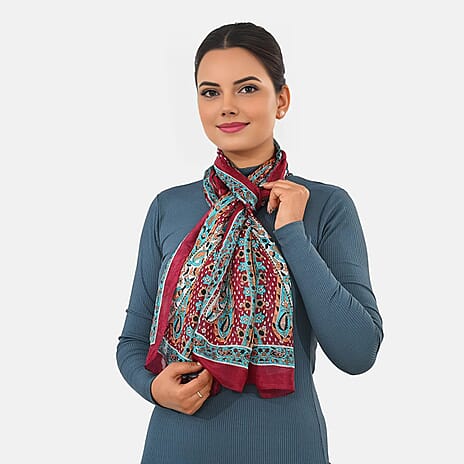 Valissiere Silk Printed Scarf (Size - One Size) - Maroon