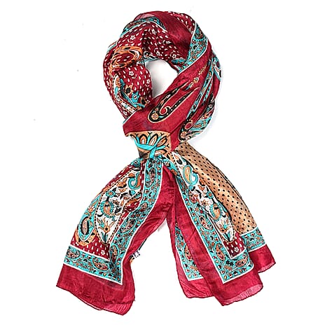 Valissiere Silk Printed Scarf (Size - One Size) - Maroon