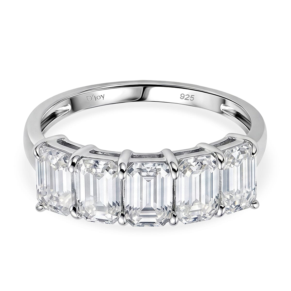 D'Joy Moissanite Half Eternity Band Ring in Rhodium Overlay Sterling Silver 2.96 Ct.