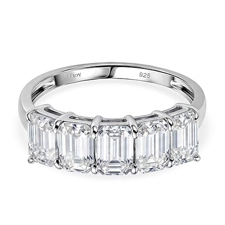D'Joy Moissanite Half Eternity Band Ring in Rhodium Overlay Sterling Silver 2.96 Ct.