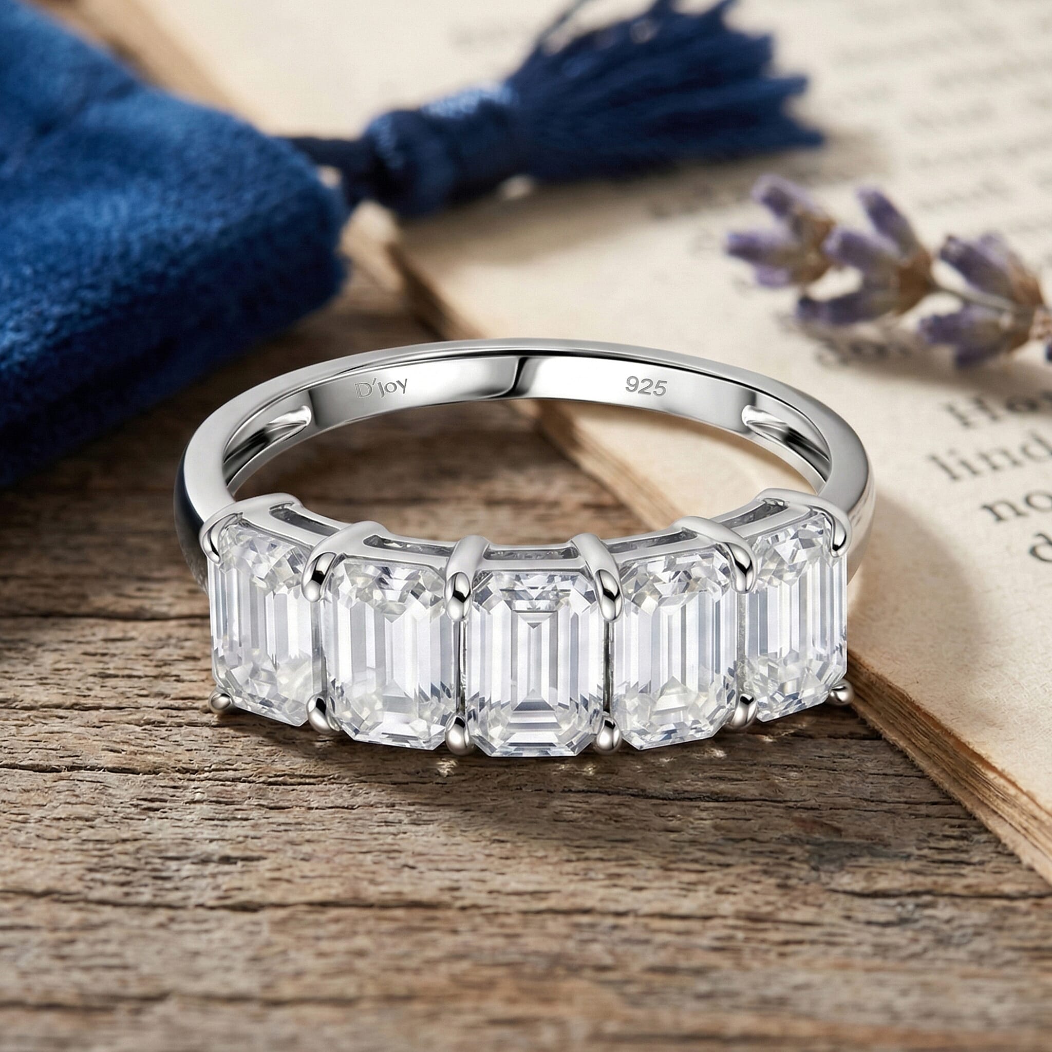 D'Joy Moissanite Half Eternity Band Ring in Rhodium Overlay Sterling Silver 2.96 Ct.