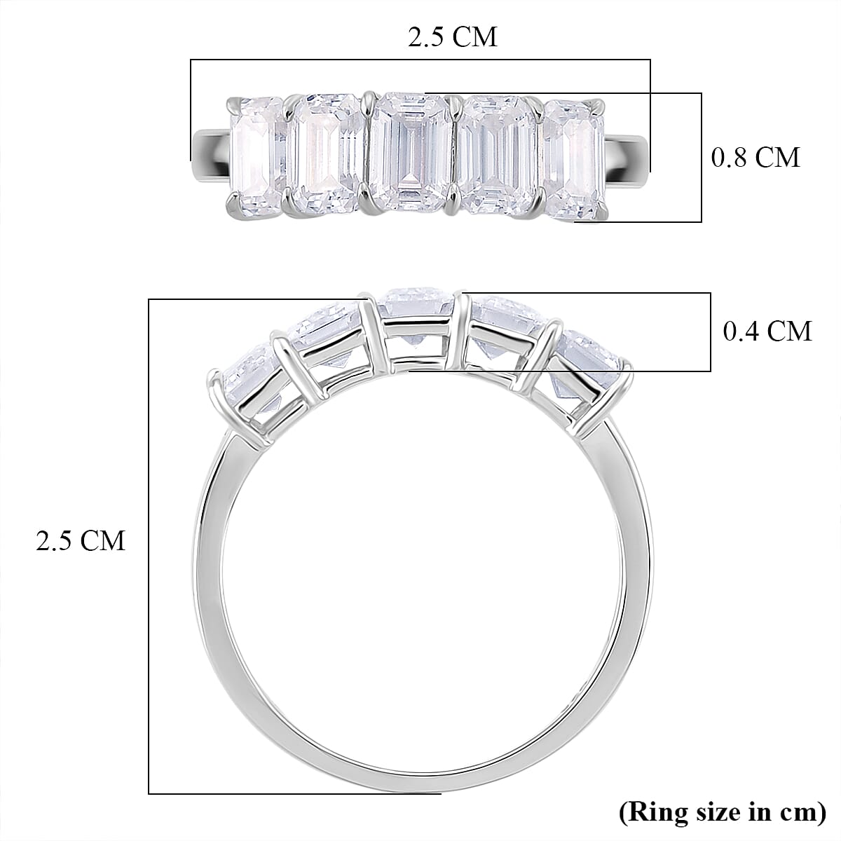D'Joy Moissanite Half Eternity Band Ring in Rhodium Overlay Sterling Silver 2.96 Ct.