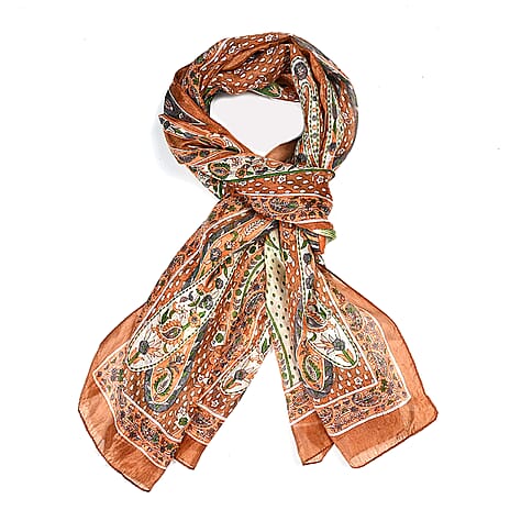 Valissiere 100% Pure Silk Elephant Print Scarf (100 x 100cm) - Brown