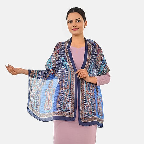 Valissiere Silk Printed Scarf (Size - One Size) - Dark Blue