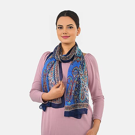 Valissiere Silk Printed Scarf (Size - One Size) - Dark Blue