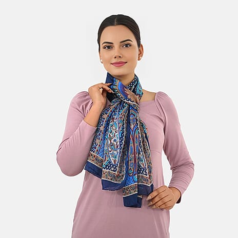 Valissiere Silk Printed Scarf (Size - One Size) - Dark Blue
