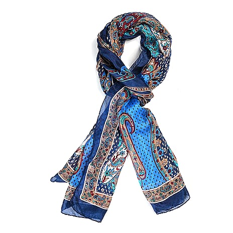 Valissiere Silk Printed Scarf (Size - One Size) - Dark Blue