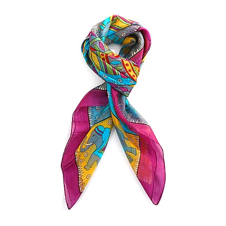 Valissiere 100% Pure Silk Elephant Print Scarf (100 x 100cm) - Purple