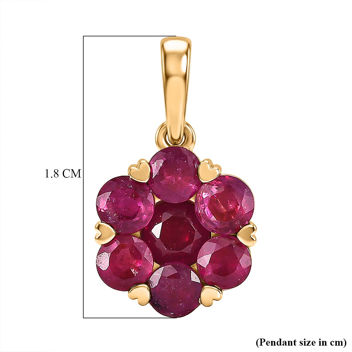 D'Joy African Ruby Cluster Floral Pendant in 18K Vermeil Yellow Gold Plated Sterling Silver 2.21 Ct.