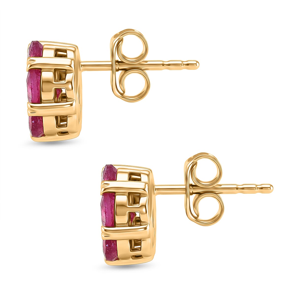 D'Joy African Ruby Cluster Floral Earring with Push Back in 18K Vermeil Yellow Gold Plated Sterling Silver 3.00 Ct.