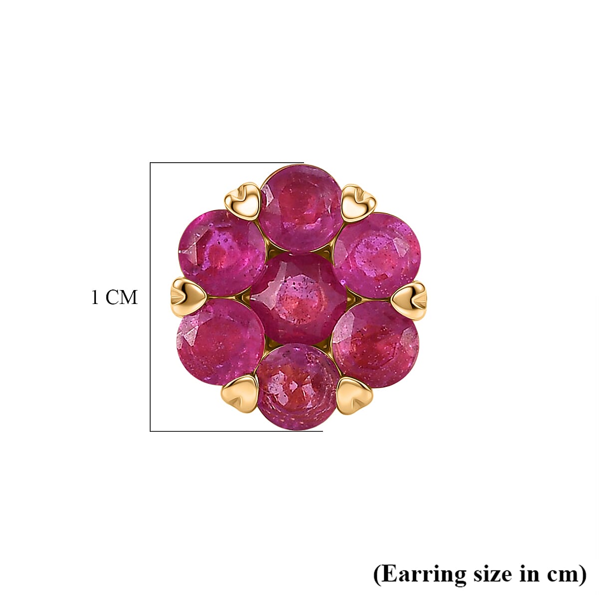D'Joy African Ruby Cluster Floral Earring with Push Back in 18K Vermeil Yellow Gold Plated Sterling Silver 3.00 Ct.
