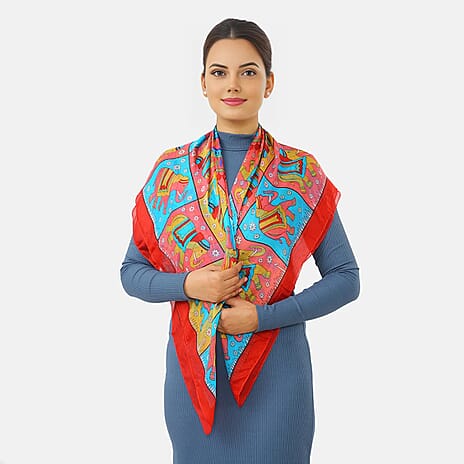 Valissiere Silk Printed Scarf (Size - One Size) - Red