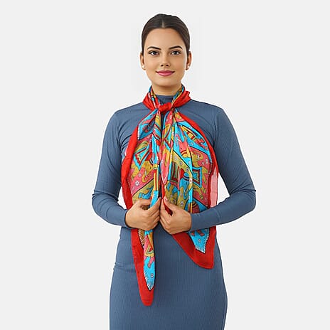 Valissiere Silk Printed Scarf (Size - One Size) - Red