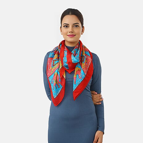 Valissiere Silk Printed Scarf (Size - One Size) - Red